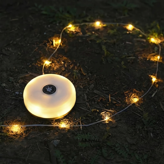 Lucia firefly solar lights glowing in a garden at dusk
